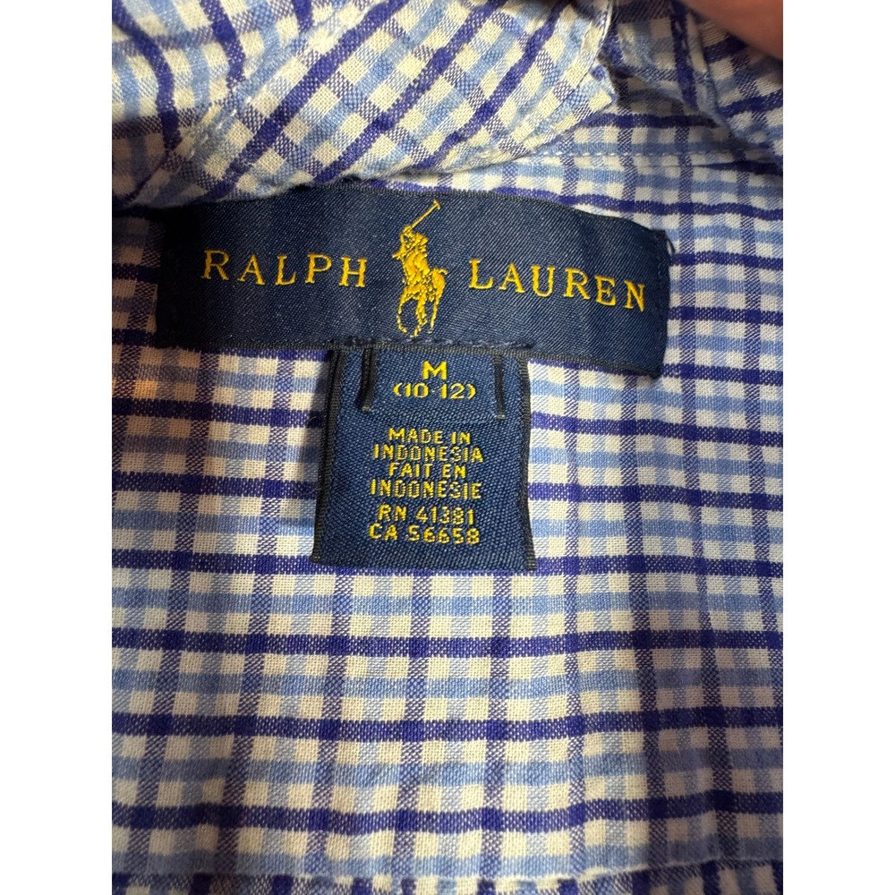 Ralph Lauren Button Down‎ Shirt Long Sleeve Kids Medium Polo Blue Gingham Preppy - Picture 2 of 7